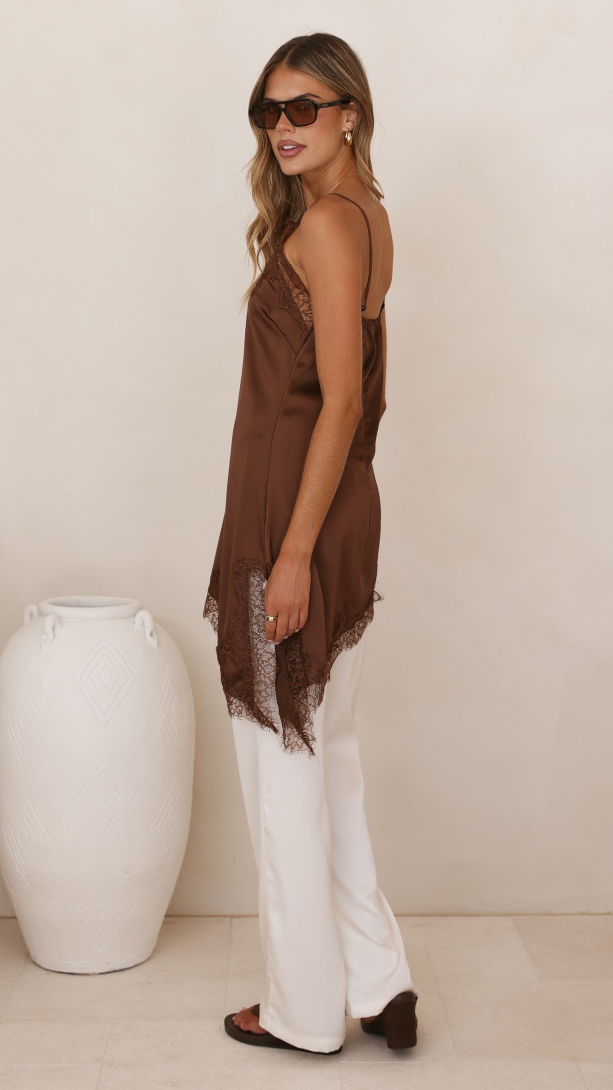 Sayuri Satin Lace Mini Tunic - Chocolate