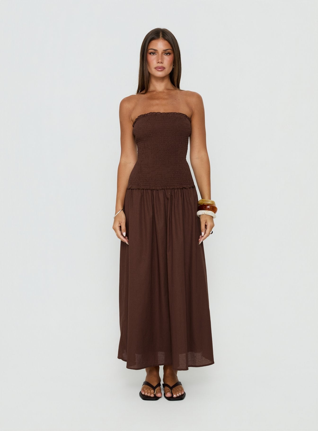 Tinsie Strapless Maxi Dress Chocolate Brown