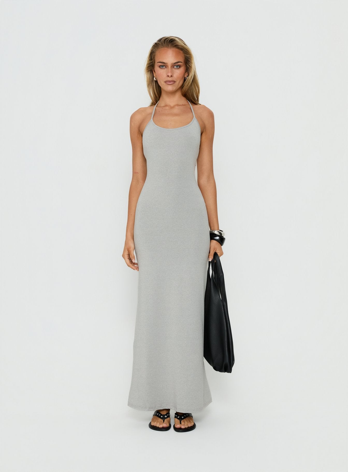 Chelsae Halter Maxi Dress Gray Marle