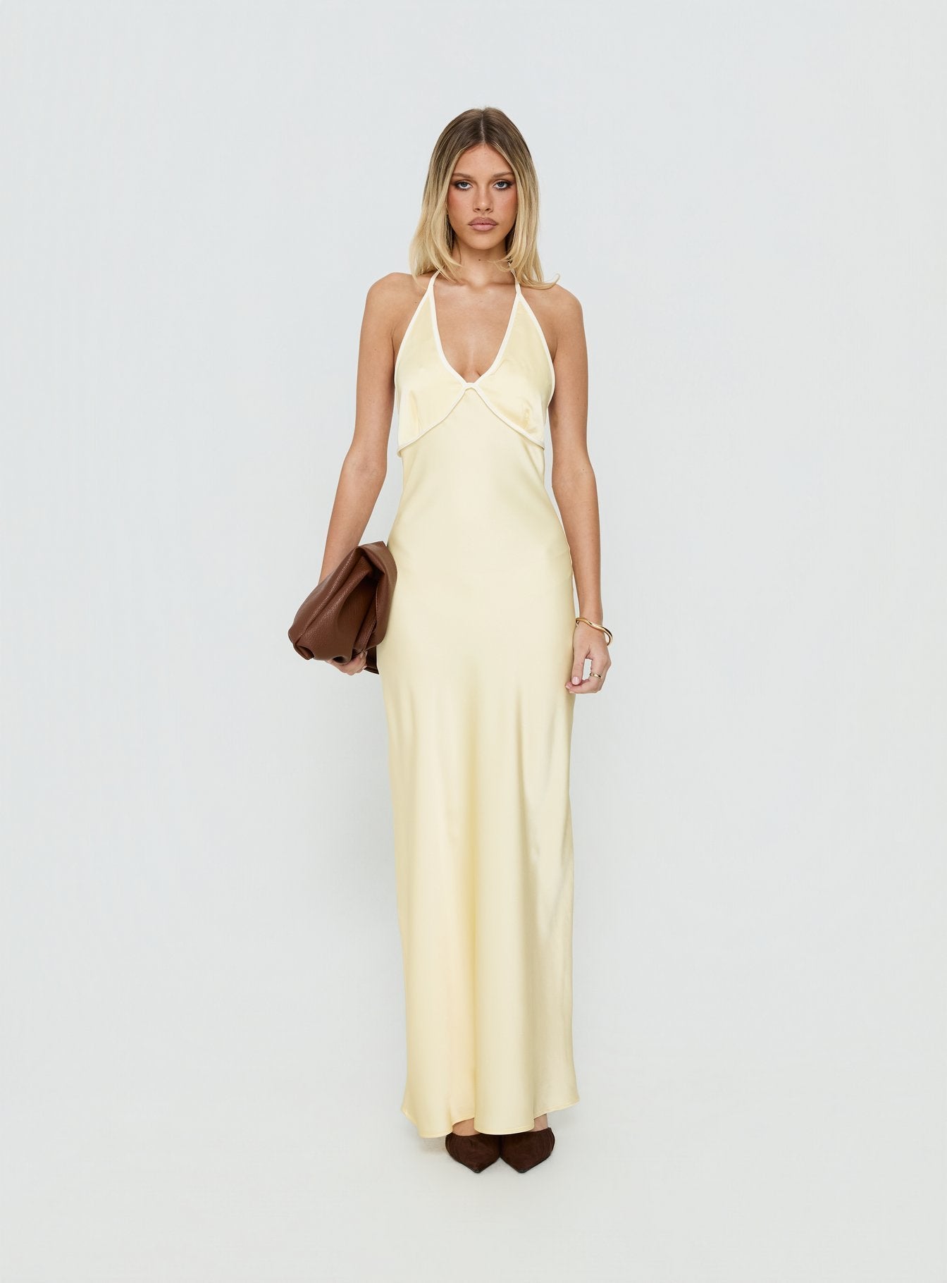 Esmia Halter Maxi Dress Lemon / White