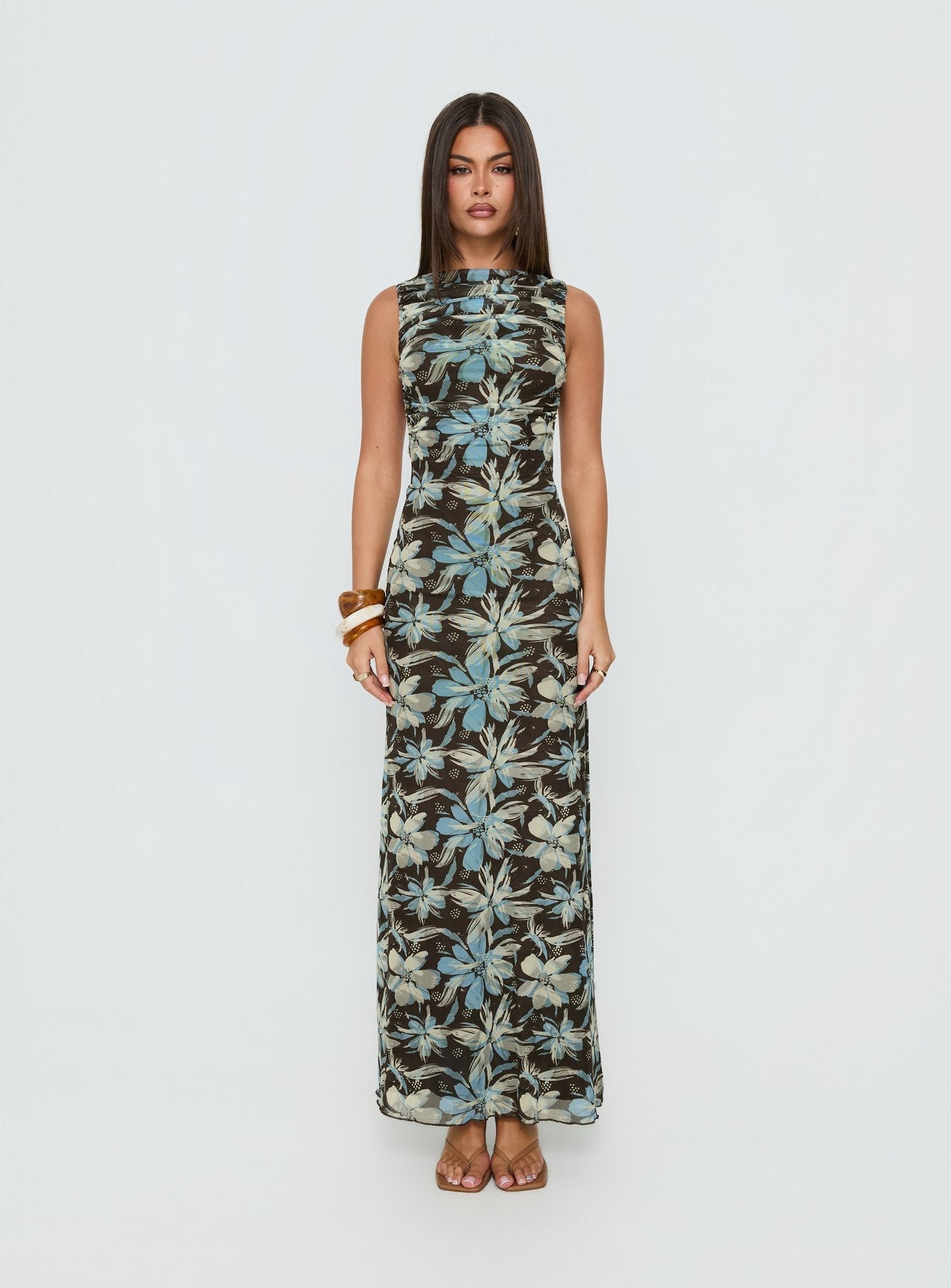 Undeniable Cut Out Maxi Dress Brown Floral Multi
