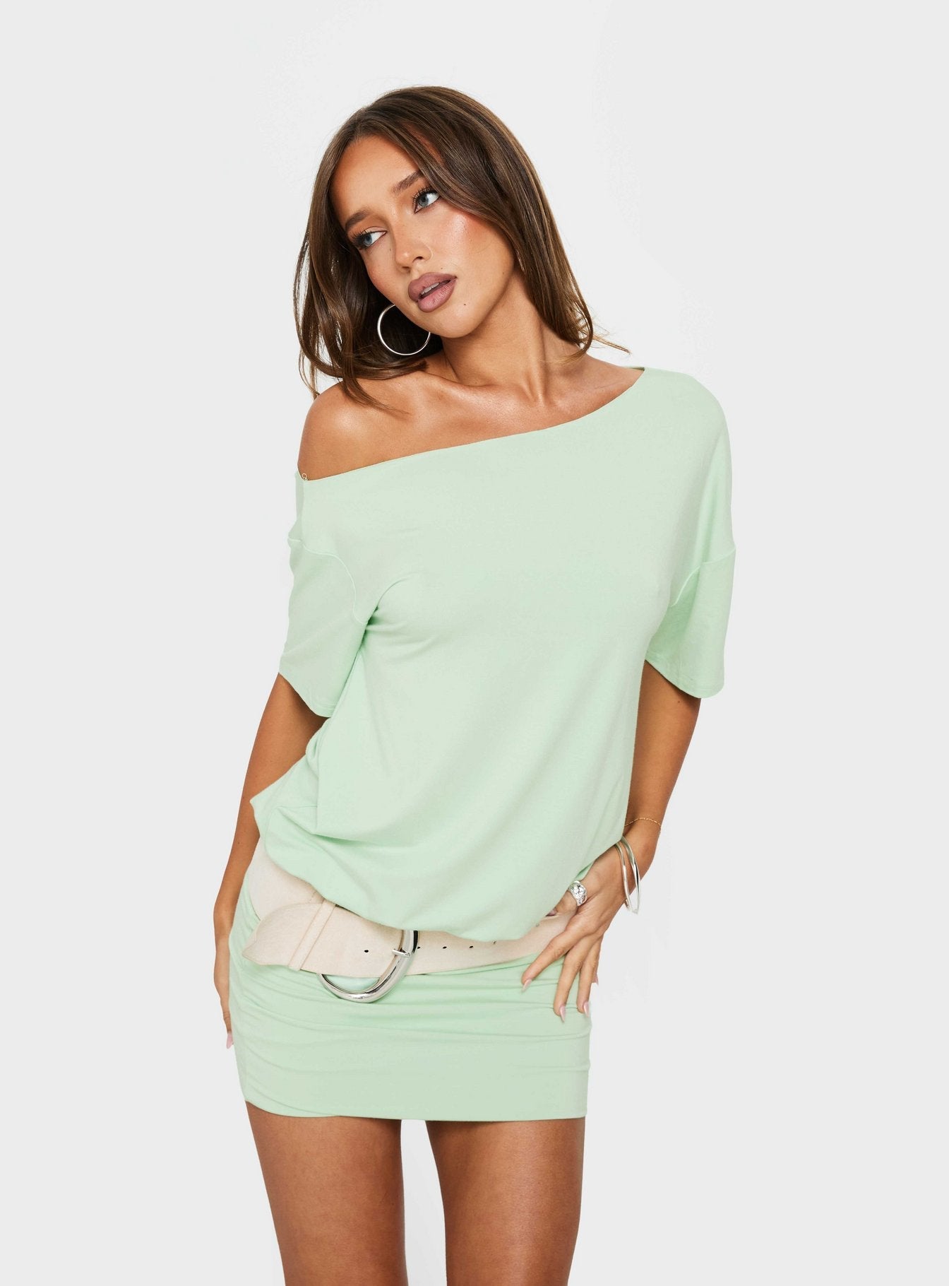 Ashlinn Off Shoulder Drapey Mini Dress Jelly Mint