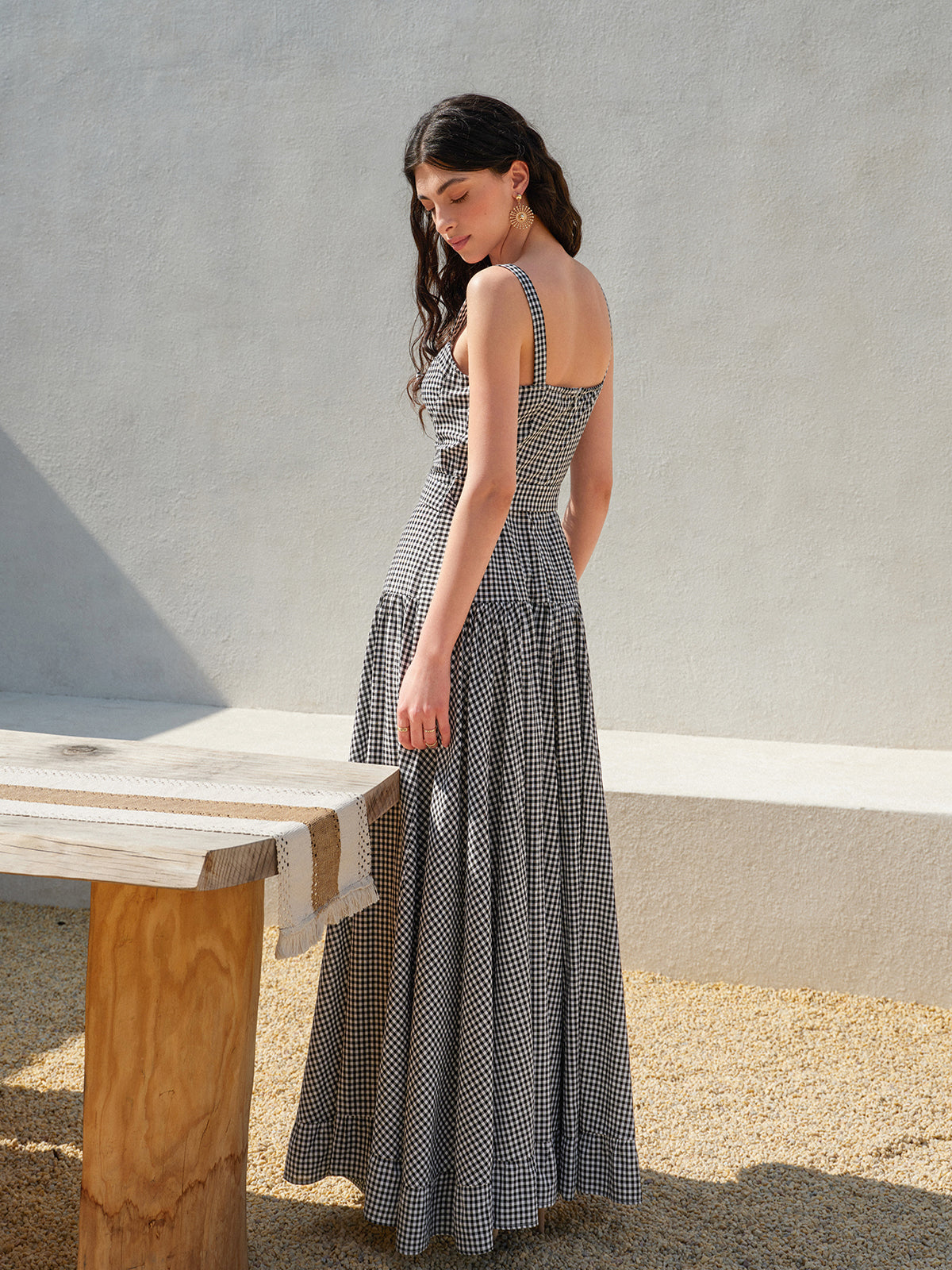 Gingham Belted Fitted Sleeveless Dress