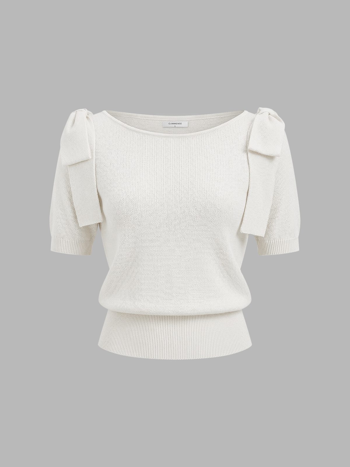 Bow Shoulder Short Sleeve Knit Sweater