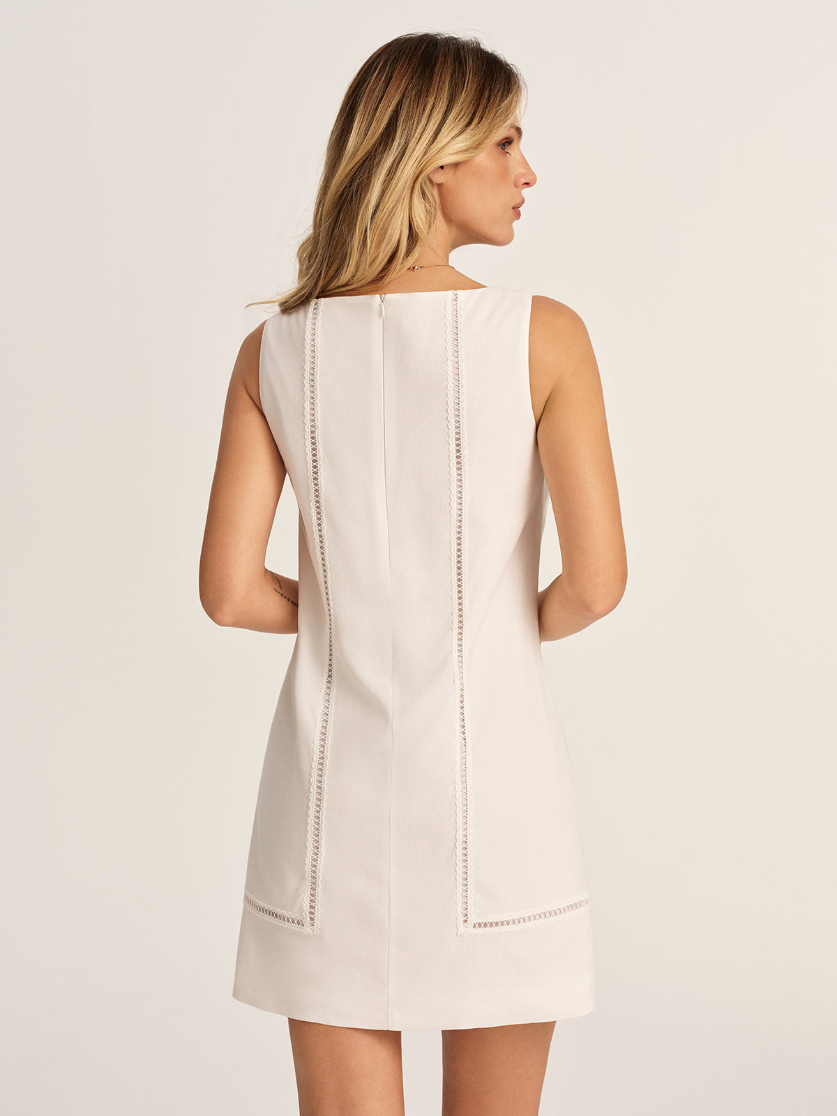 Lace Inset Sleeveless Cotton Linen Shift Dress