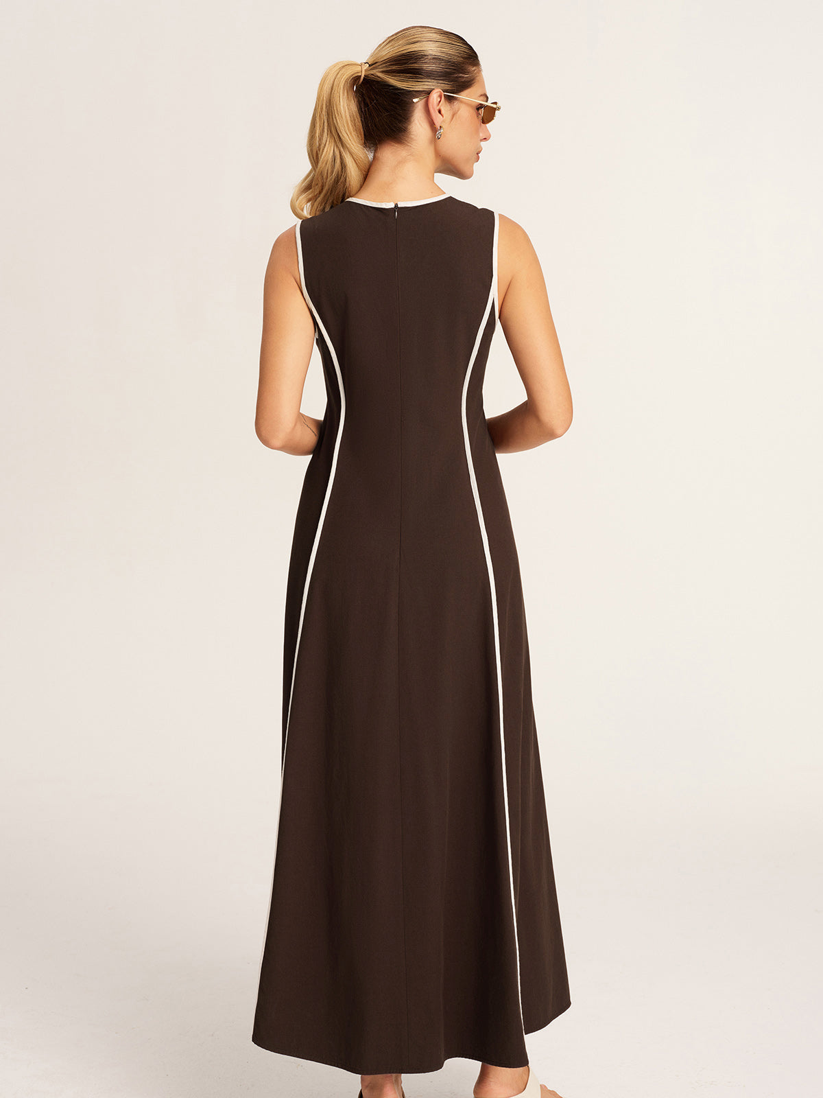 Contrast Piping A-Line Maxi Dress