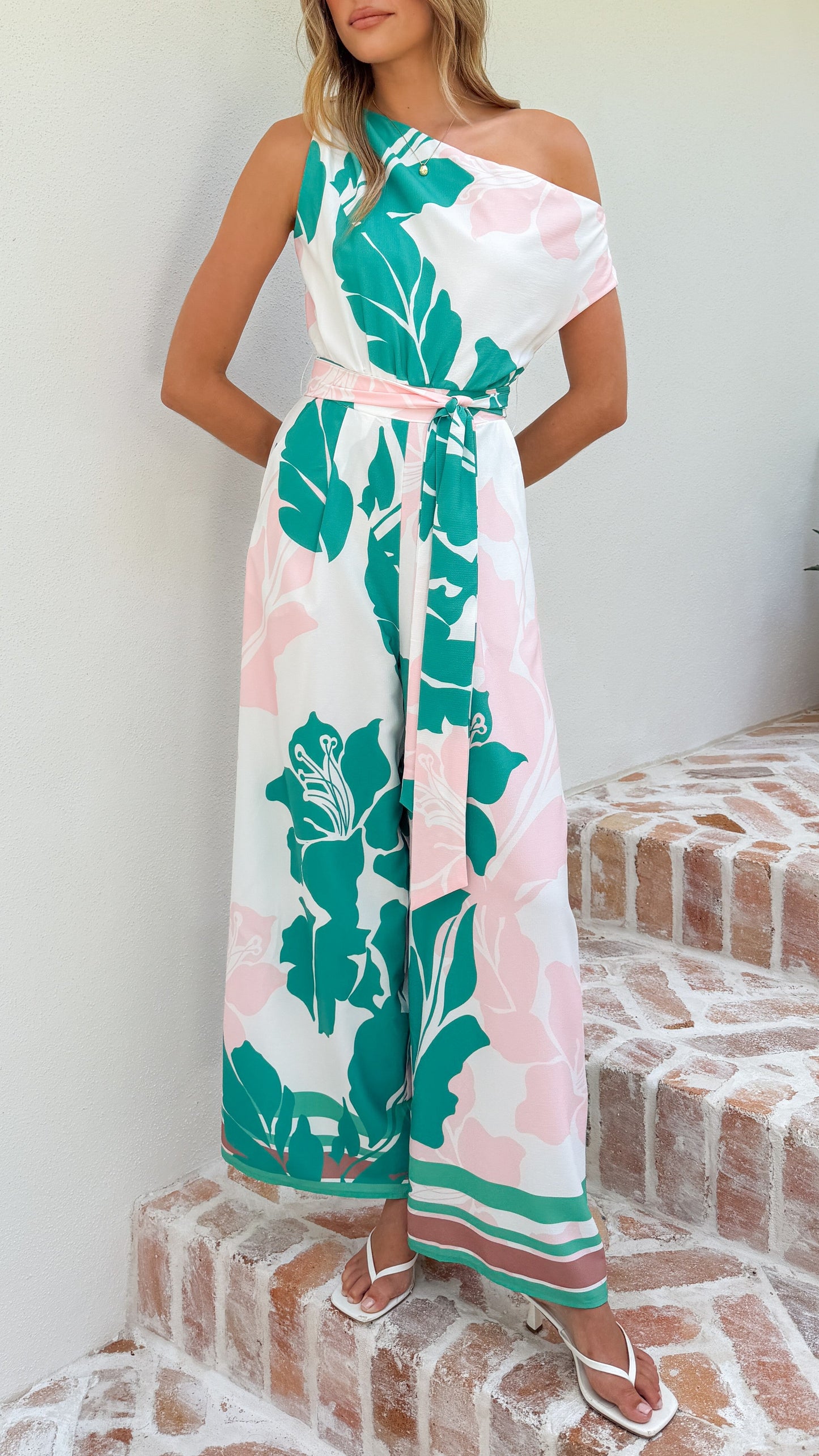Oasis One Shoulder Jumpsuit - Pink/Green