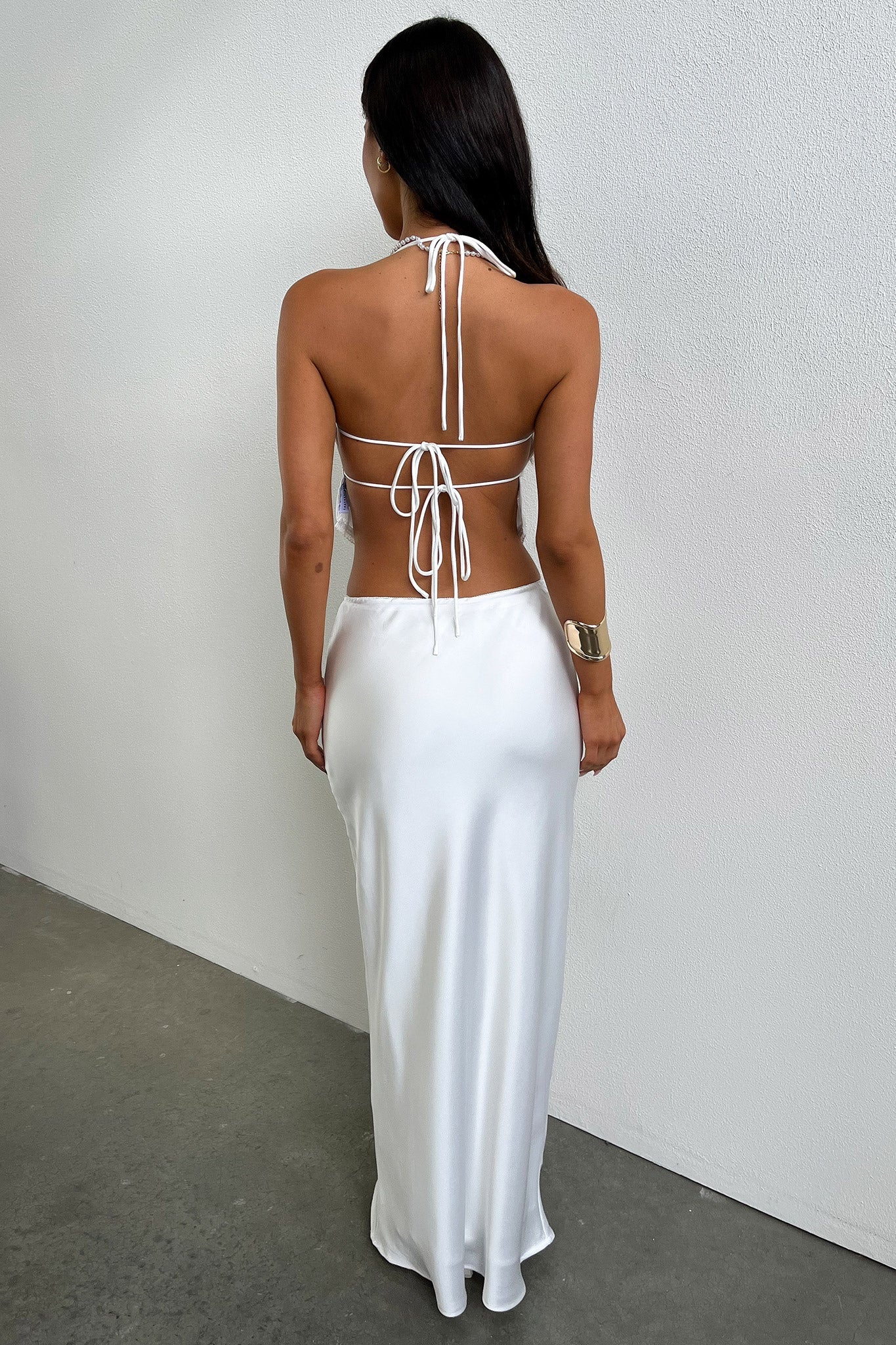 Hattie Satin Halter Cami - White