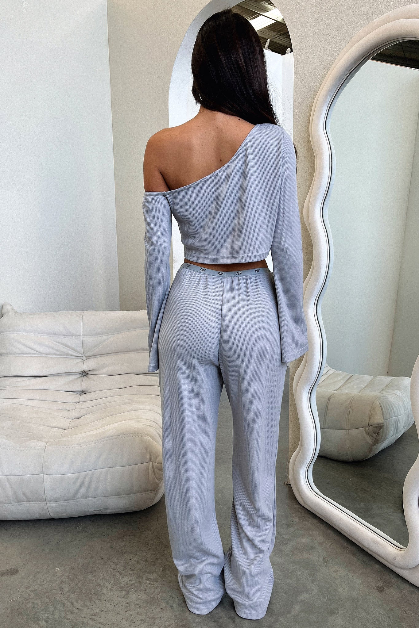Dana Off Shoulder Long Sleeve Crop - Grey