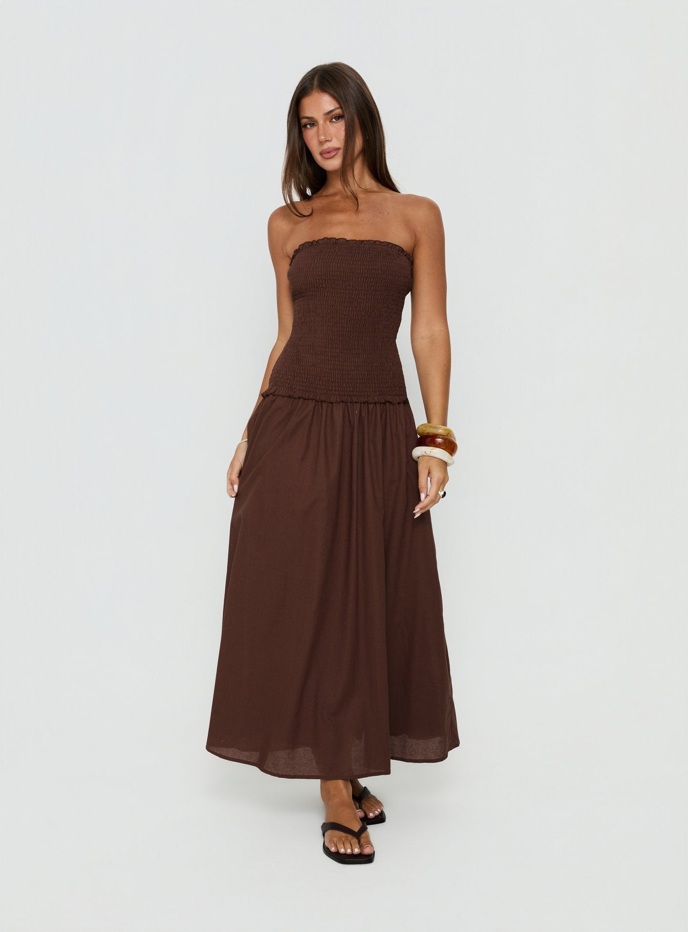 Tinsie Strapless Maxi Dress Chocolate Brown