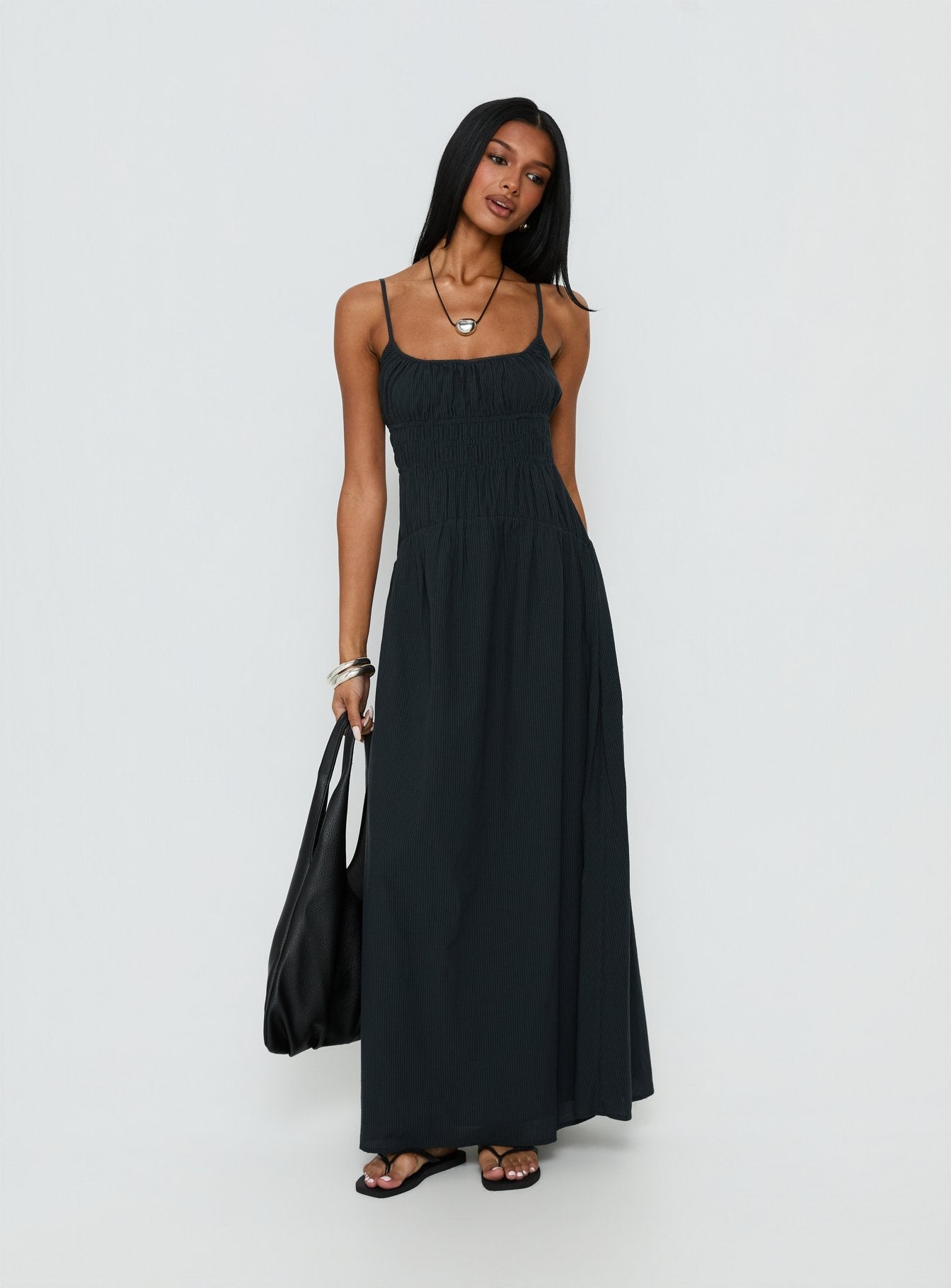 Magnolie Shirred Maxi Dress Charcoal