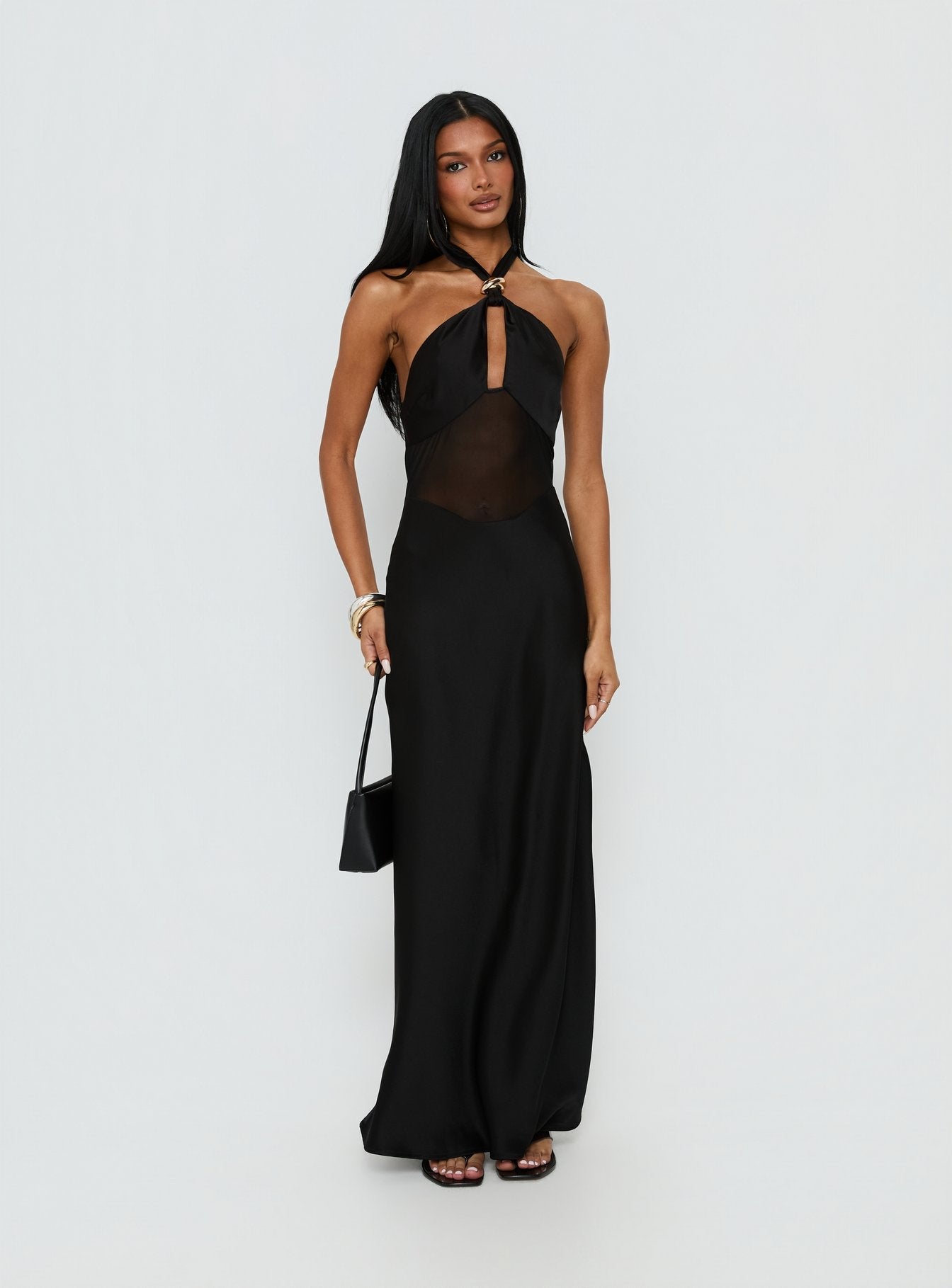 Rosario Halter Sheer Maxi Dress Black