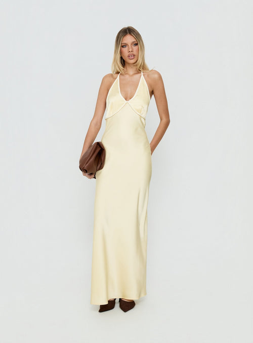 Esmia Halter Maxi Dress Lemon / White