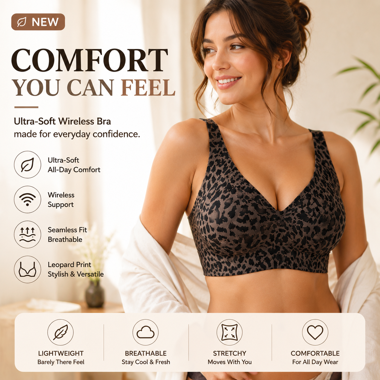 🏆Super Firming Leopard Print Jelly  Bra | Women Wirefree Bras 👍No More Sagging Breasts