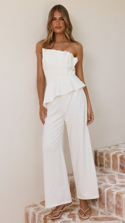 Javana Asymmetrical Top and Pants Set - White