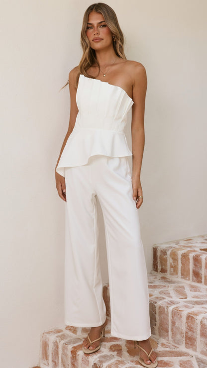 Javana Asymmetrical Top and Pants Set - White