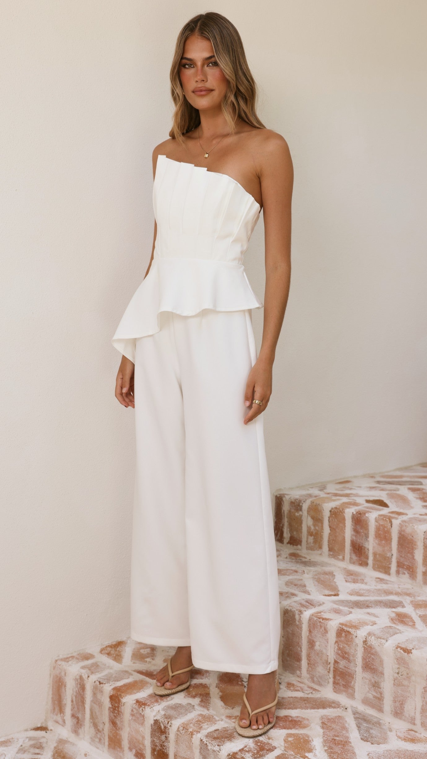 Javana Asymmetrical Top and Pants Set - White