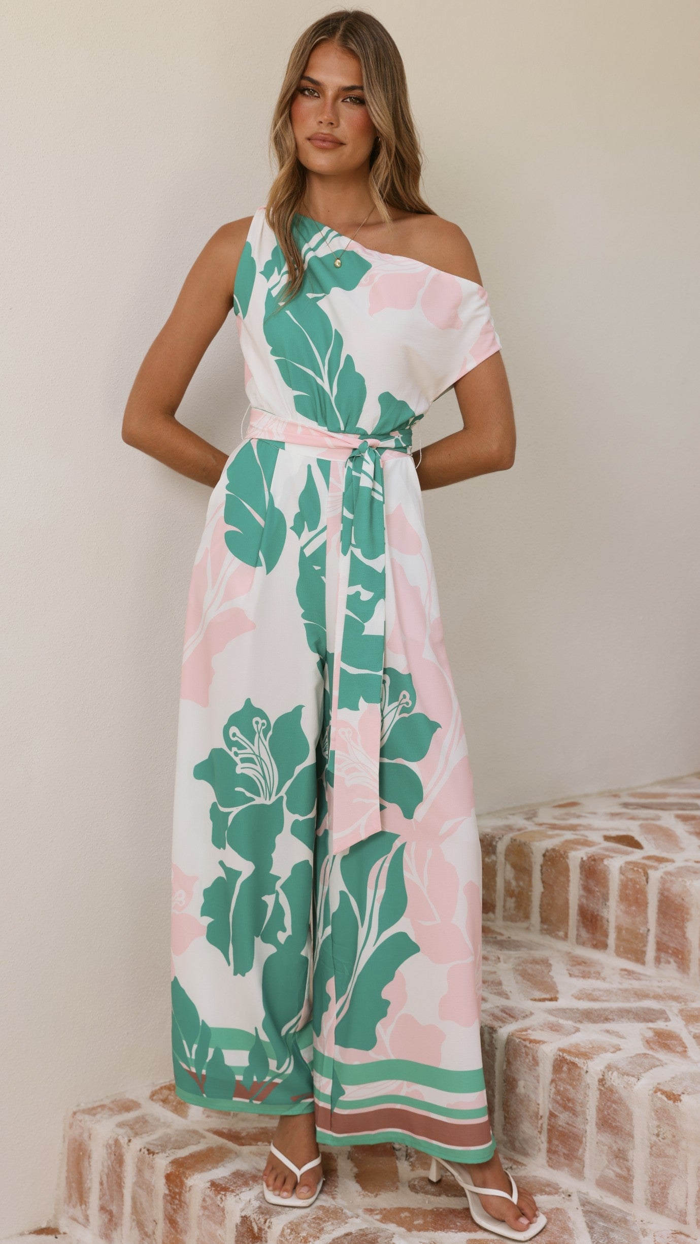 Oasis One Shoulder Jumpsuit - Pink/Green