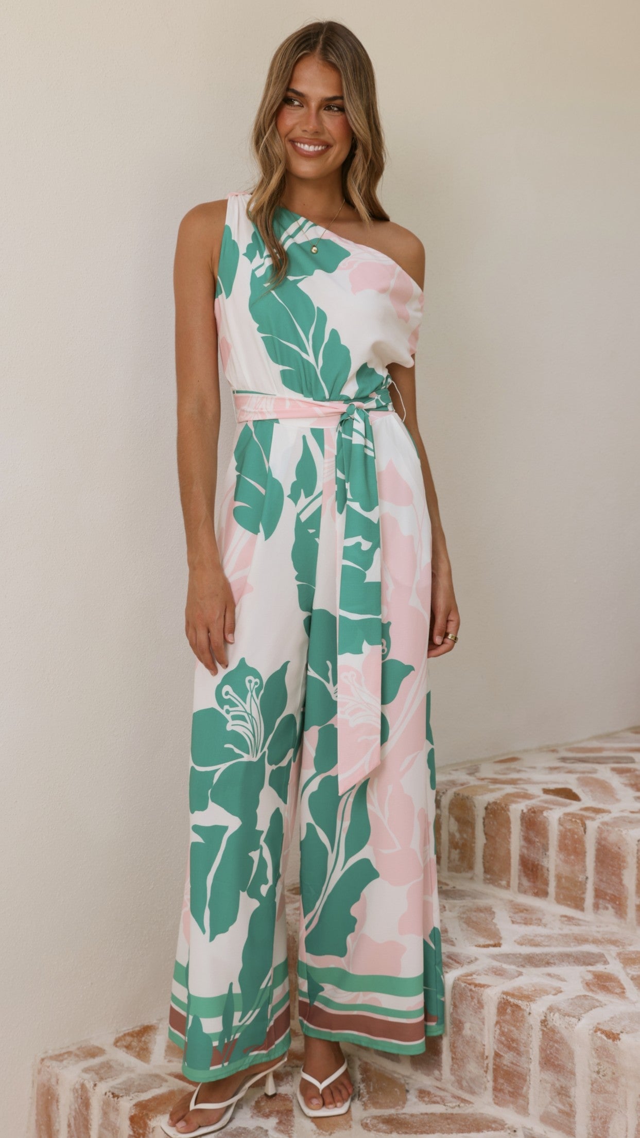 Oasis One Shoulder Jumpsuit - Pink/Green