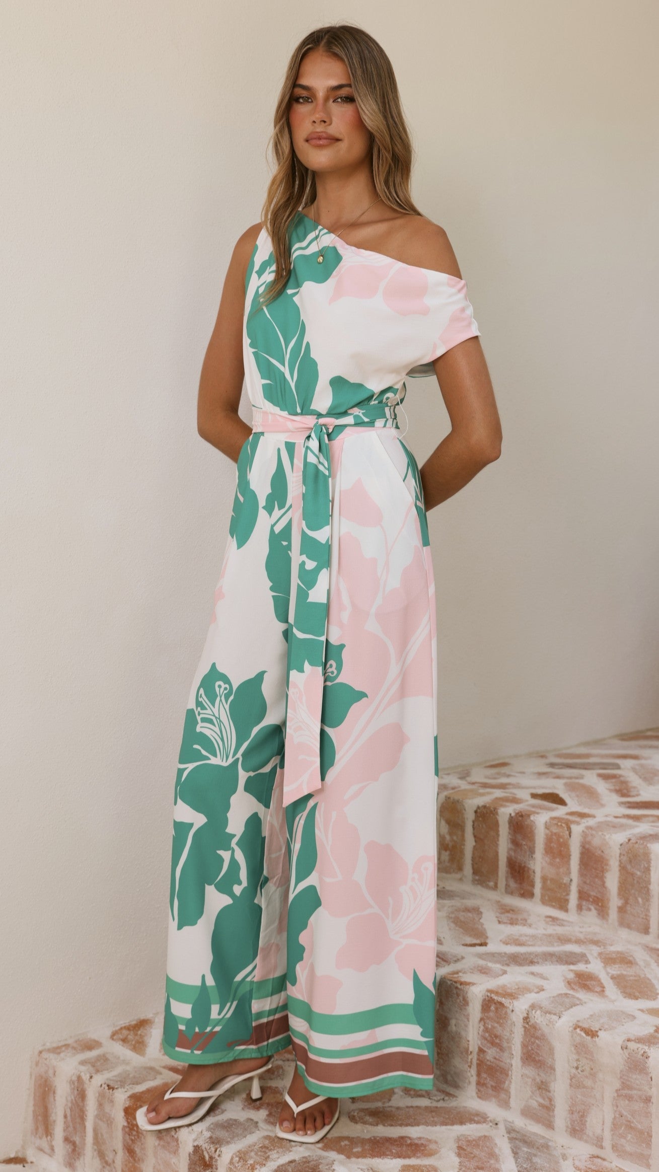 Oasis One Shoulder Jumpsuit - Pink/Green
