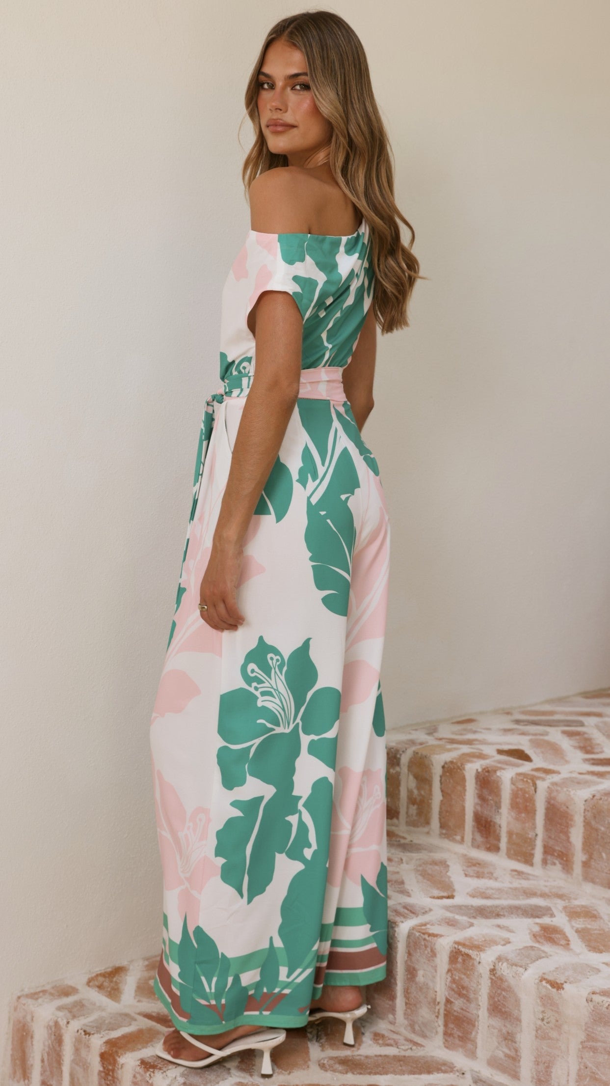 Oasis One Shoulder Jumpsuit - Pink/Green