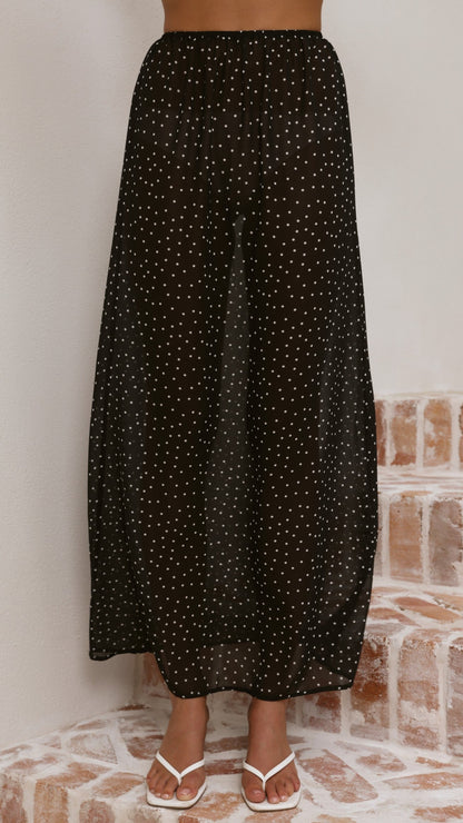 Elisha T-Shirt and Sheer Maxi Skirt Set - White/Black Stripe and Polka Dot