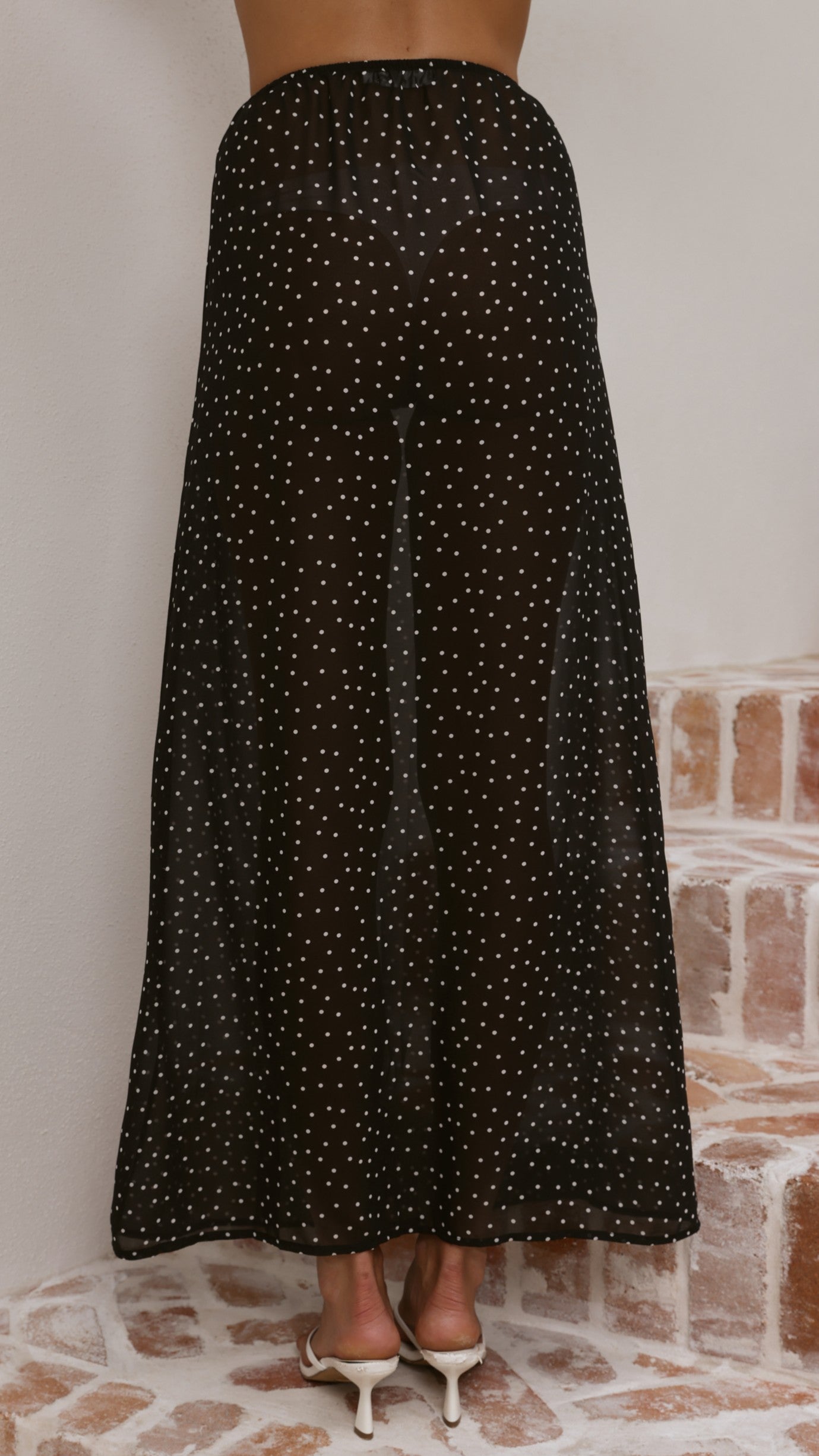 Elisha T-Shirt and Sheer Maxi Skirt Set - White/Black Stripe and Polka Dot