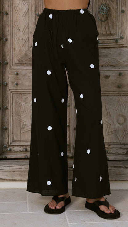 Kailani Strapless Top and Pants Set - Black/White Polka