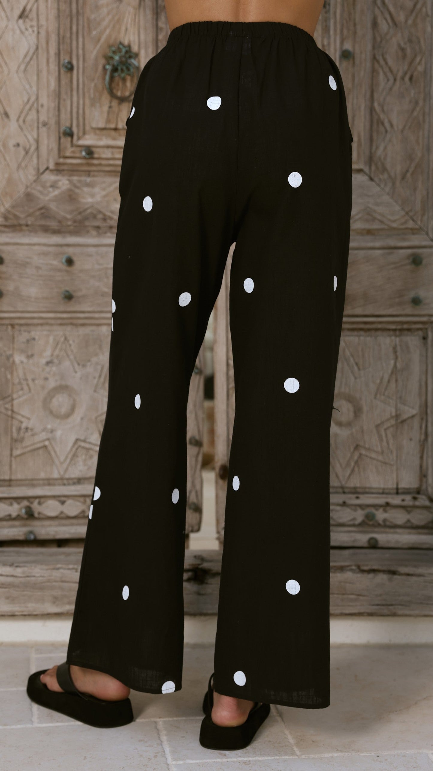 Kailani Strapless Top and Pants Set - Black/White Polka