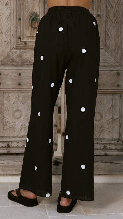 Kailani Strapless Top and Pants Set - Black/White Polka