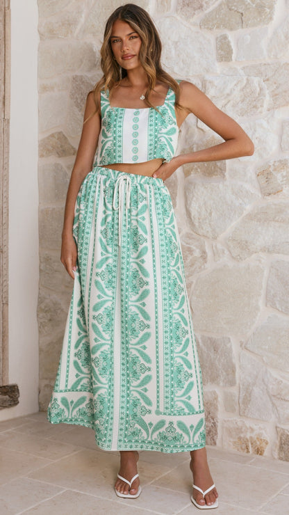 Jasmine Maxi Skirt - Green Aztec