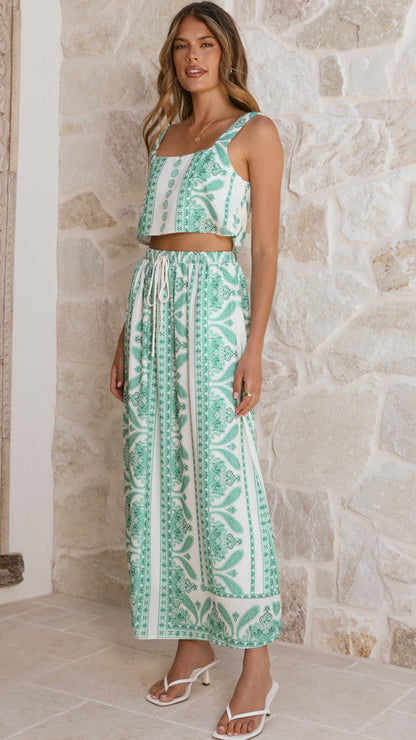 Jasmine Maxi Skirt - Green Aztec