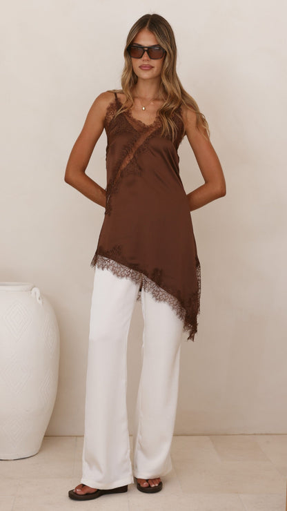 Sayuri Satin Lace Mini Tunic - Chocolate