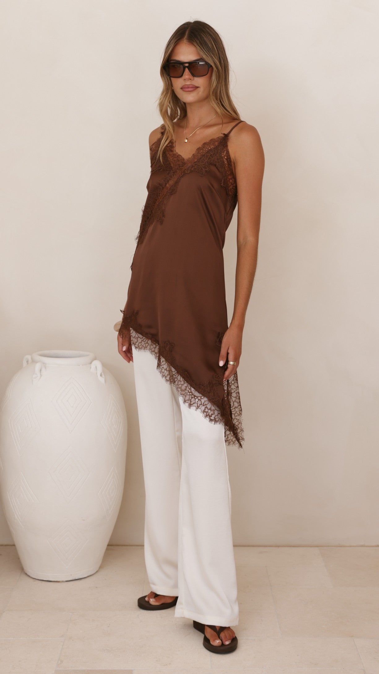 Sayuri Satin Lace Mini Tunic - Chocolate