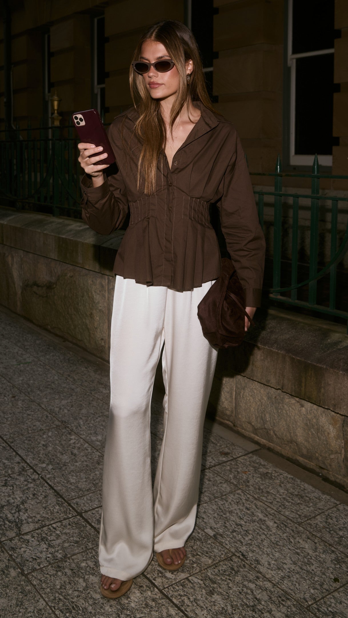 Millie Pleated Shirt - Chocolate