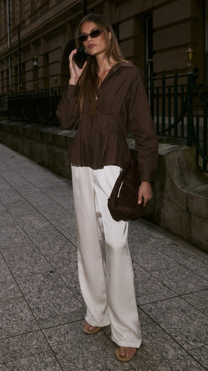 Millie Pleated Shirt - Chocolate