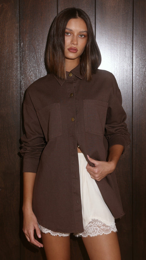 Helia Denim Shacket - Chocolate