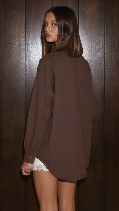 Helia Denim Shacket - Chocolate