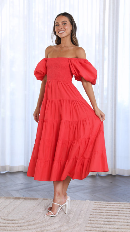 Chyna Midi Dress - Red