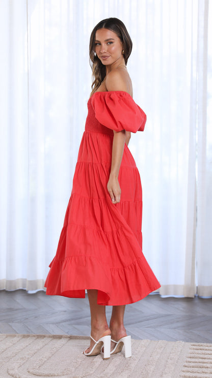 Chyna Midi Dress - Red