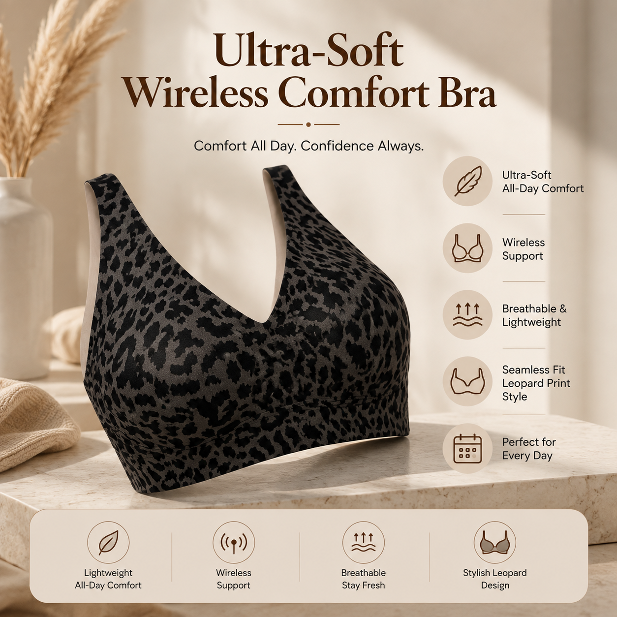 🏆Super Firming Leopard Print Jelly  Bra | Women Wirefree Bras 👍No More Sagging Breasts
