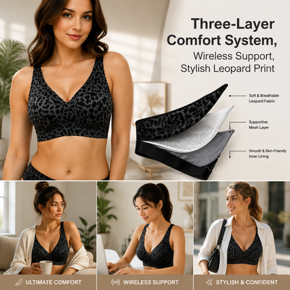 🏆Super Firming Leopard Print Jelly  Bra | Women Wirefree Bras 👍No More Sagging Breasts