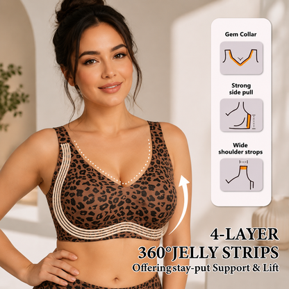🏆Super Firming Leopard Print Jelly  Bra | Women Wirefree Bras 👍No More Sagging Breasts