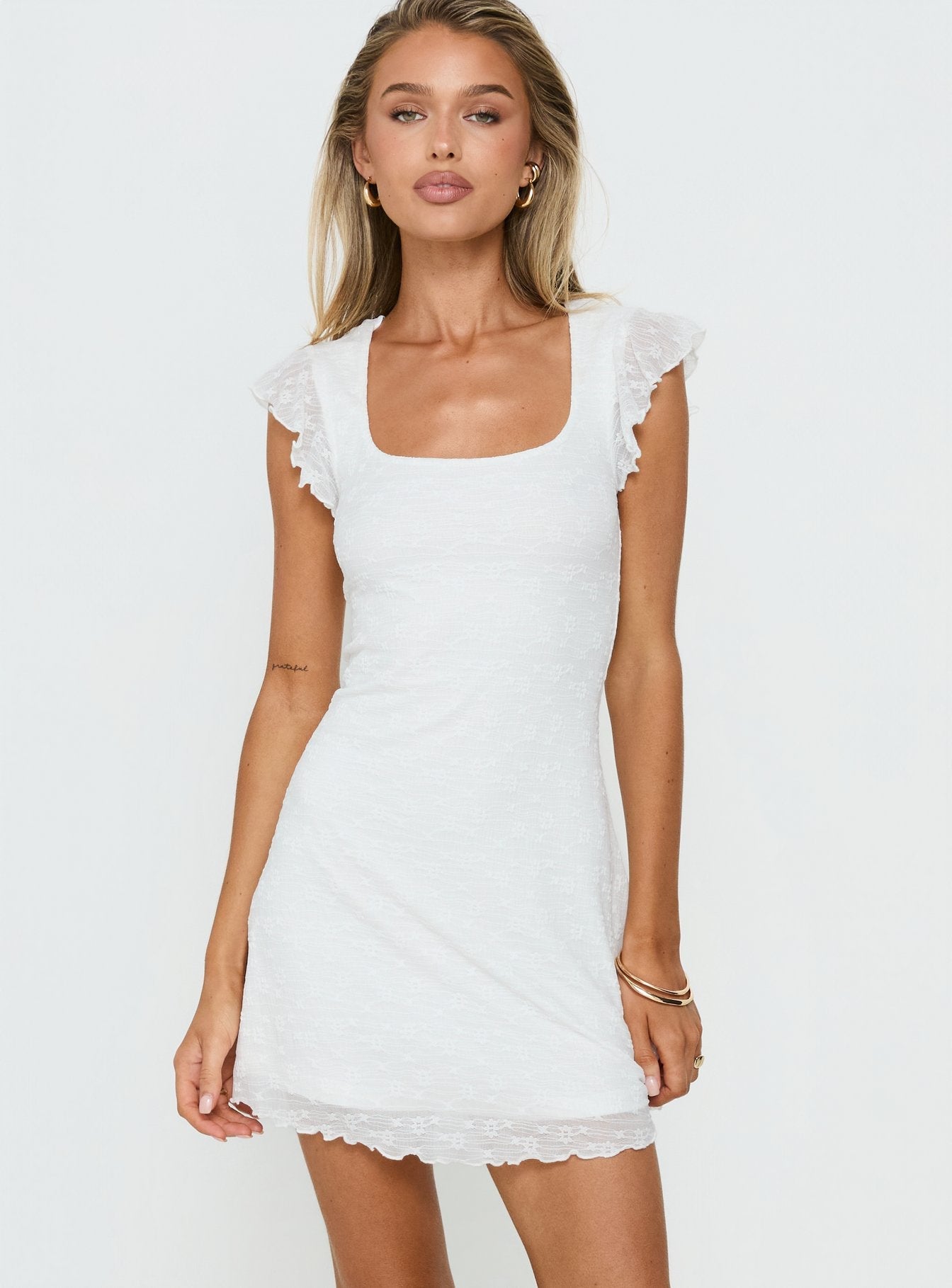 Auroraah Frill Mini Dress White