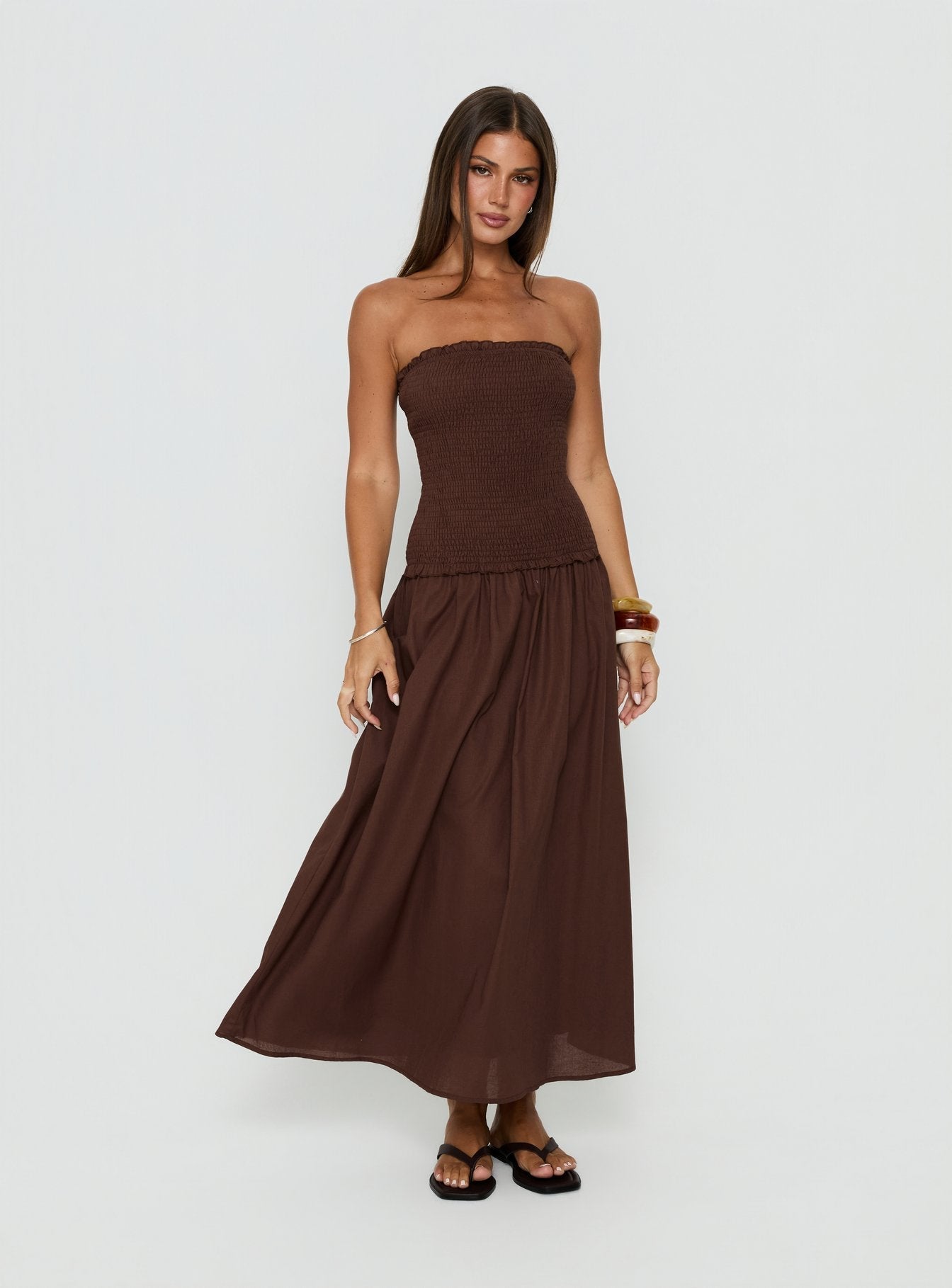Tinsie Strapless Maxi Dress Chocolate Brown