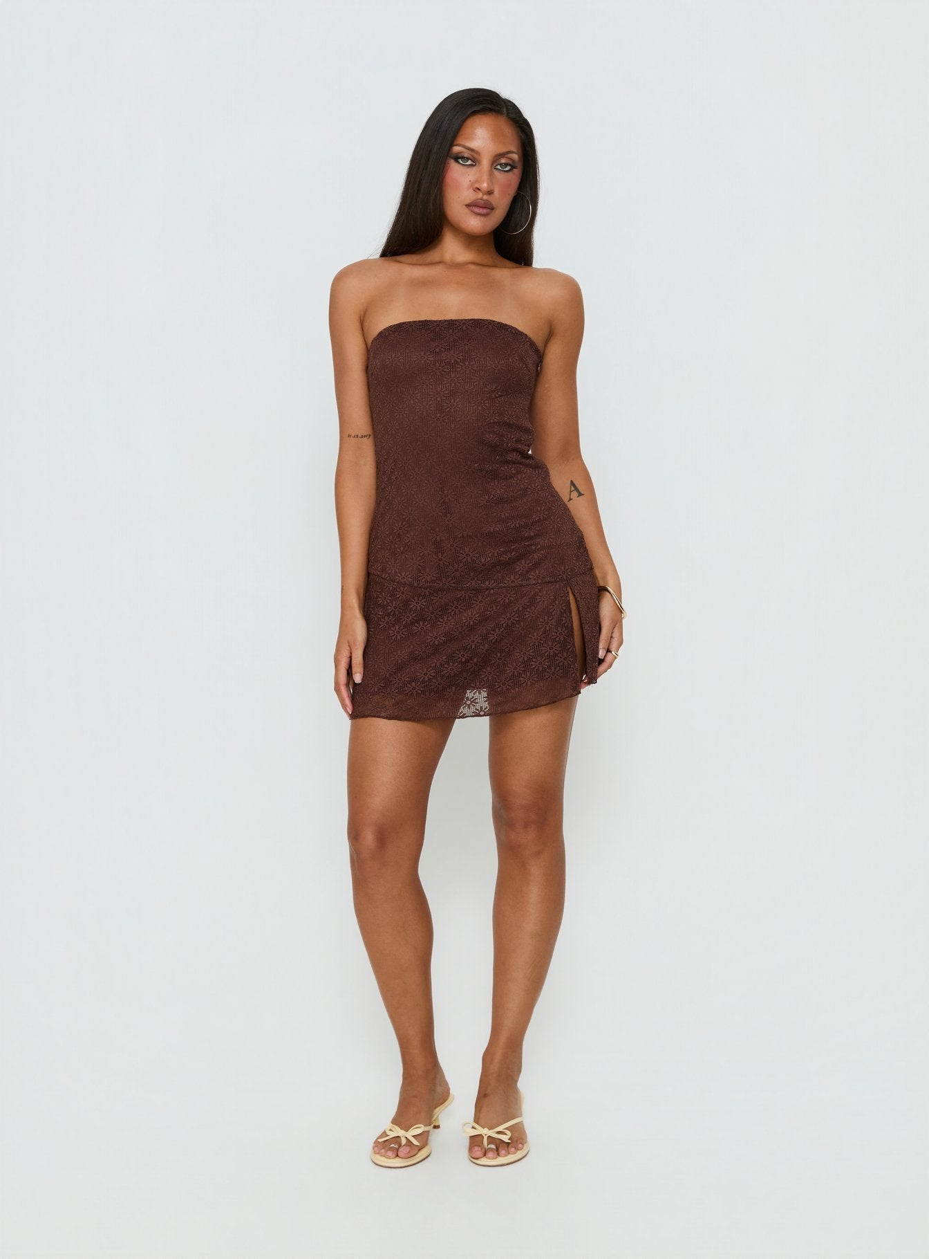 Cavalier Strapless Lace Mini Dress Chocolate