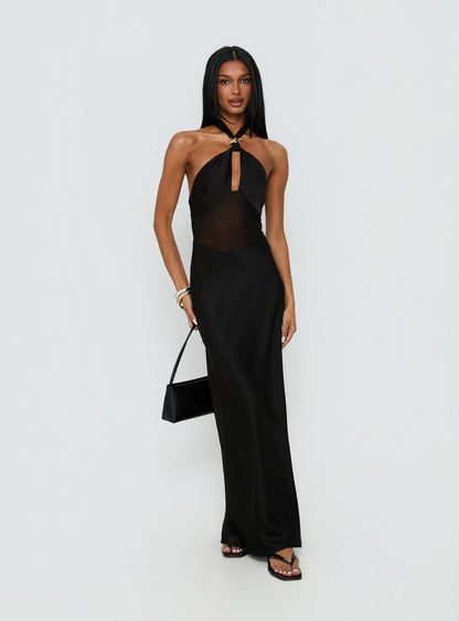 Rosario Halter Sheer Maxi Dress Black