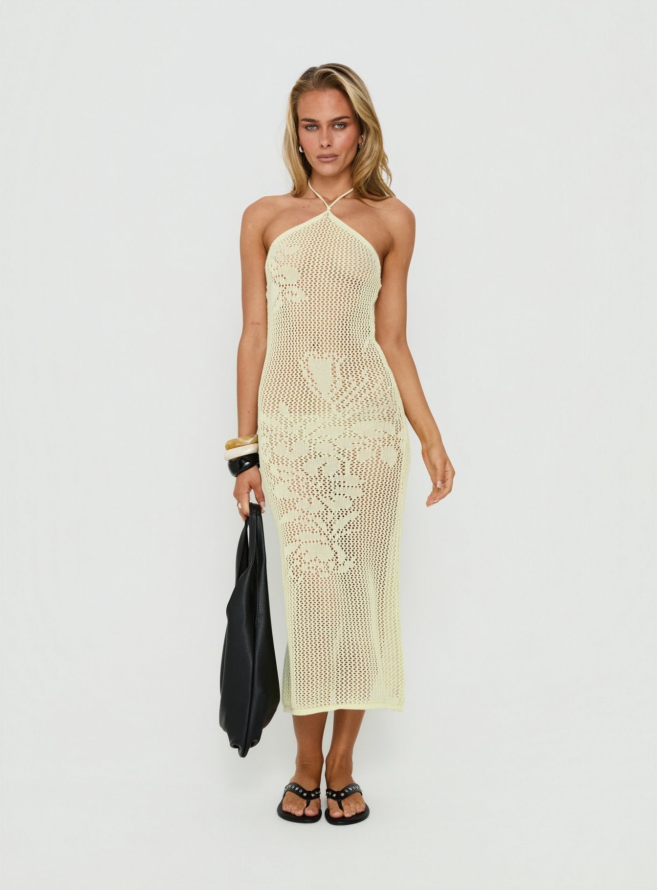 Sebelle Halter Crochet Maxi Dress Yellow