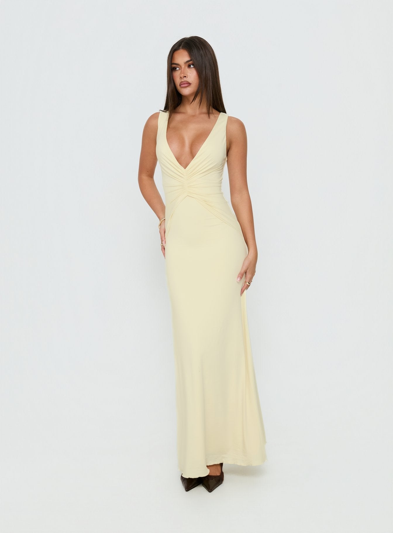 Frederica Plunge Maxi Dress Butter Yellow