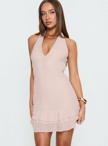 Miravelle Halter Frill Mini Dress Light Pink